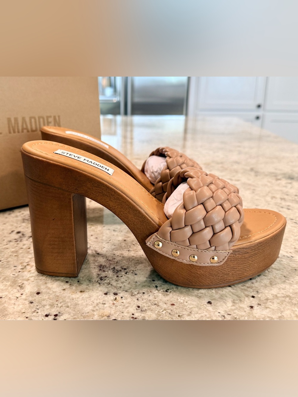 Steve Madden Braided Nude Platform Mules (NIB)